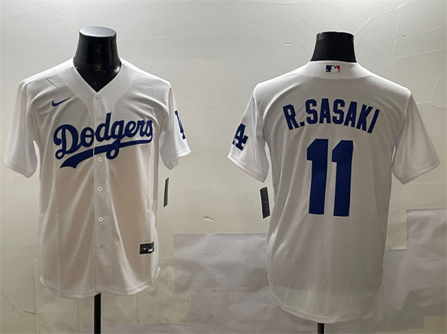 Men's Los Angeles Dodgers #11 Roki Sasaki White Cool Base Stitched Baseball Jersey Men's Los Angeles Dodgers #11 Roki Sasaki White Cool Base Stitched Baseball Jersey